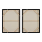 Back view of the Calma Horizon abstract wall art set, showing hanging hardware and wood stretcher frame details