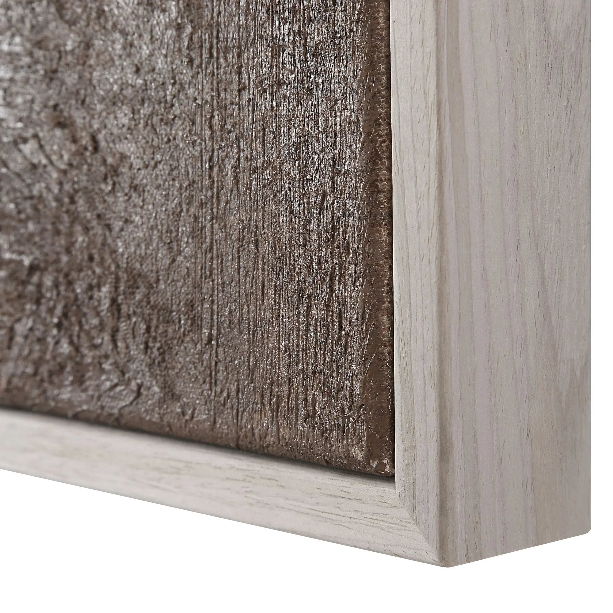 Close-up view of the frame edge on Calma Horizon abstract wall art, highlighting textured surface and clean corner detail