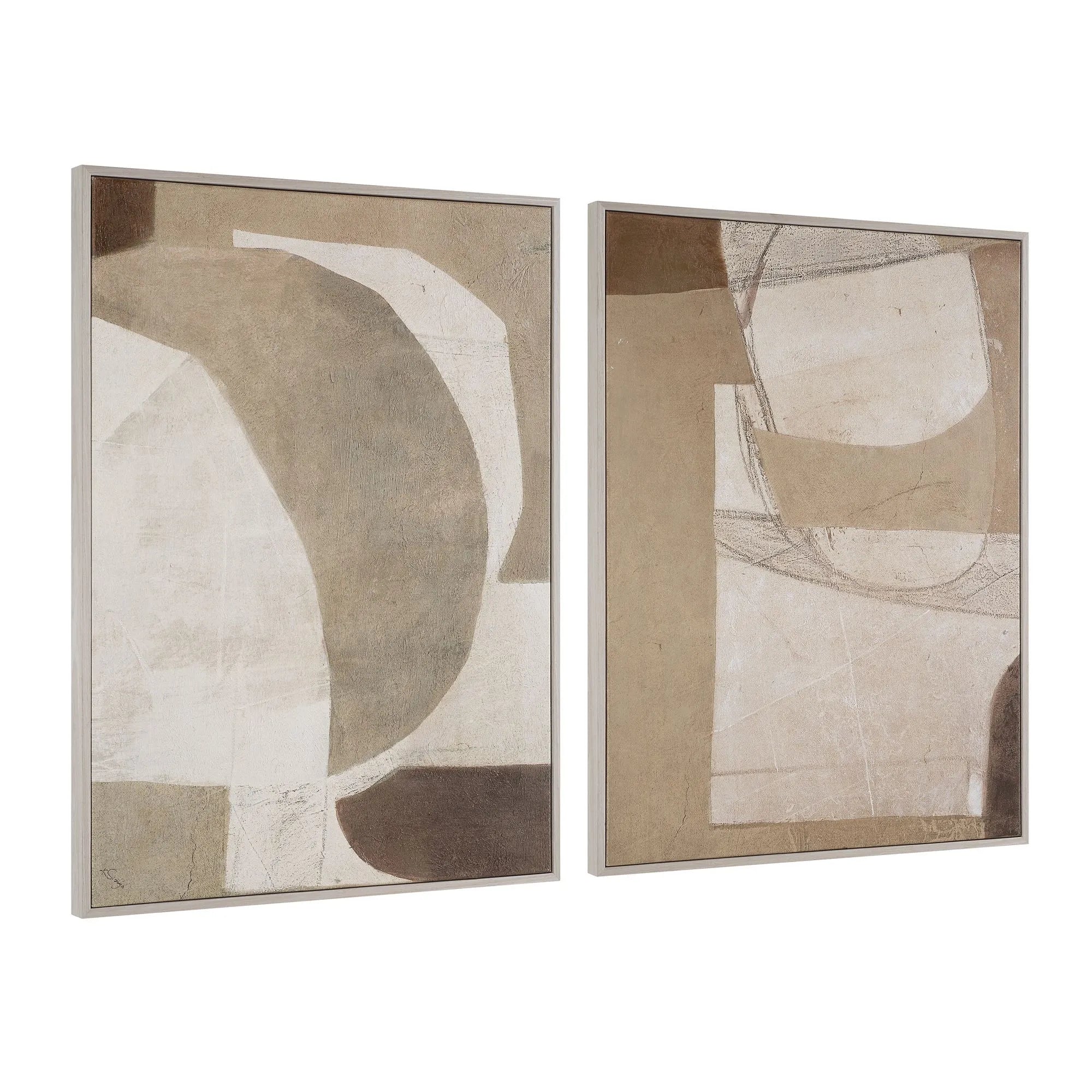 Calma Horizon abstract wall art set with two neutral-toned framed prints shown side by side on a clean white background