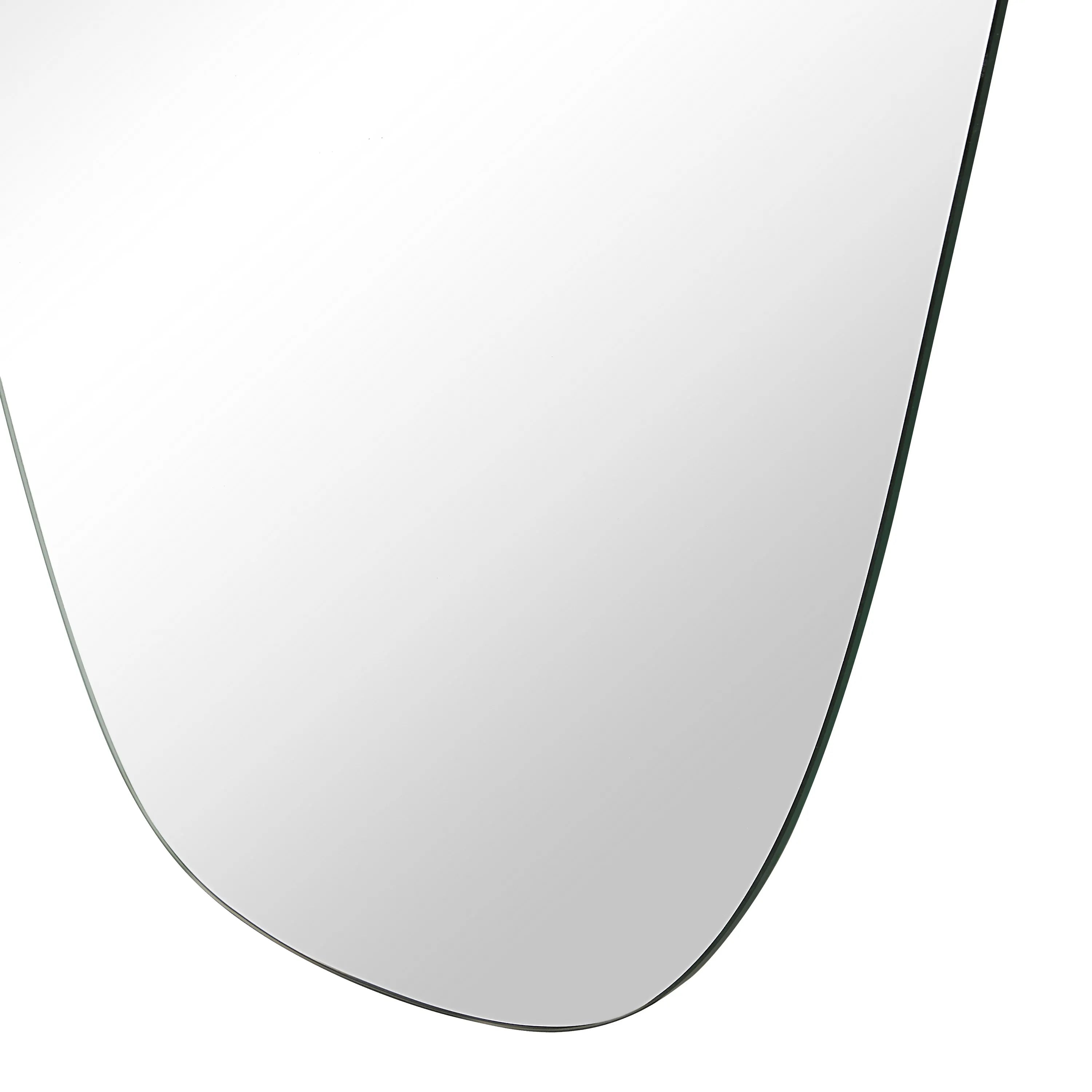 Close-up of the Drift Full Length Mirror showing its curved frameless edge design.