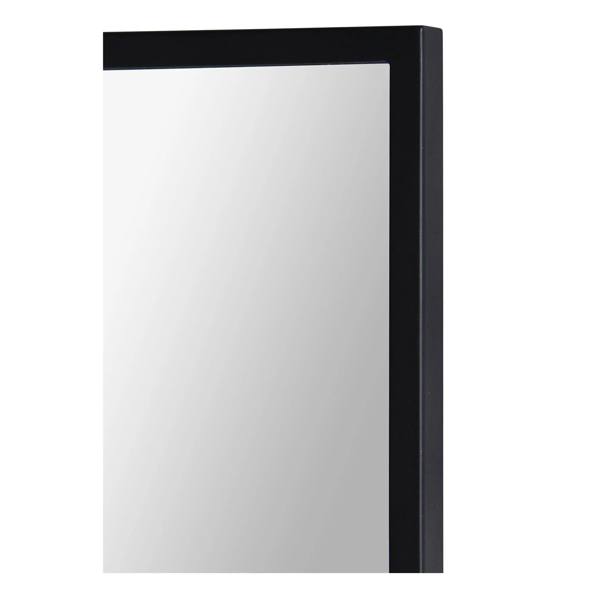 Close-up of the EdgeLine Wall Mirror showing slim black metal frame