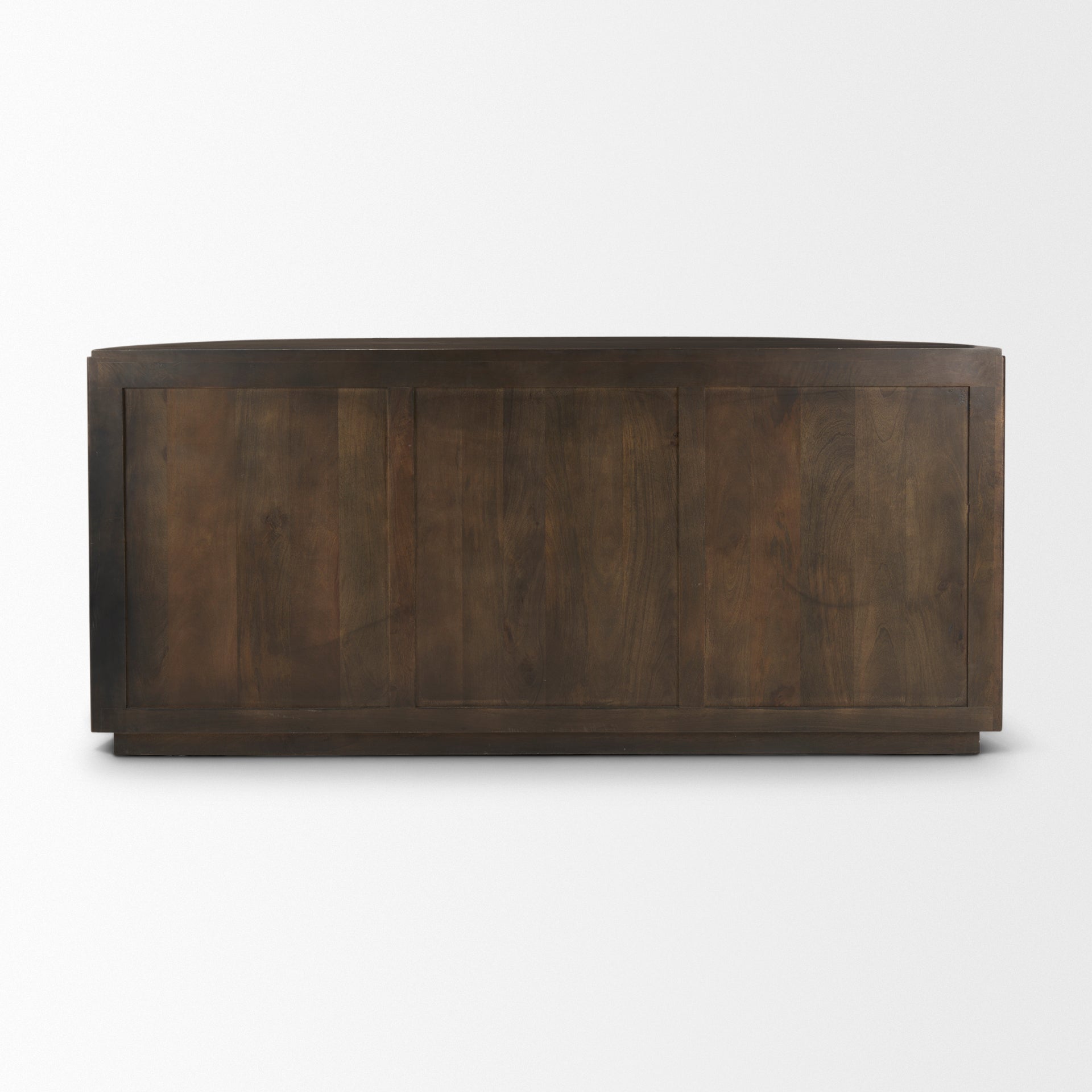 Back view of the dark brown Eleanor mango wood sideboard showing a clean, finished rear panel.