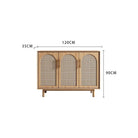 Elegance Rattan Ash Wood Arch Sideboard with three arched doors, dimensions 120cm width, 90cm height, 35cm depth.