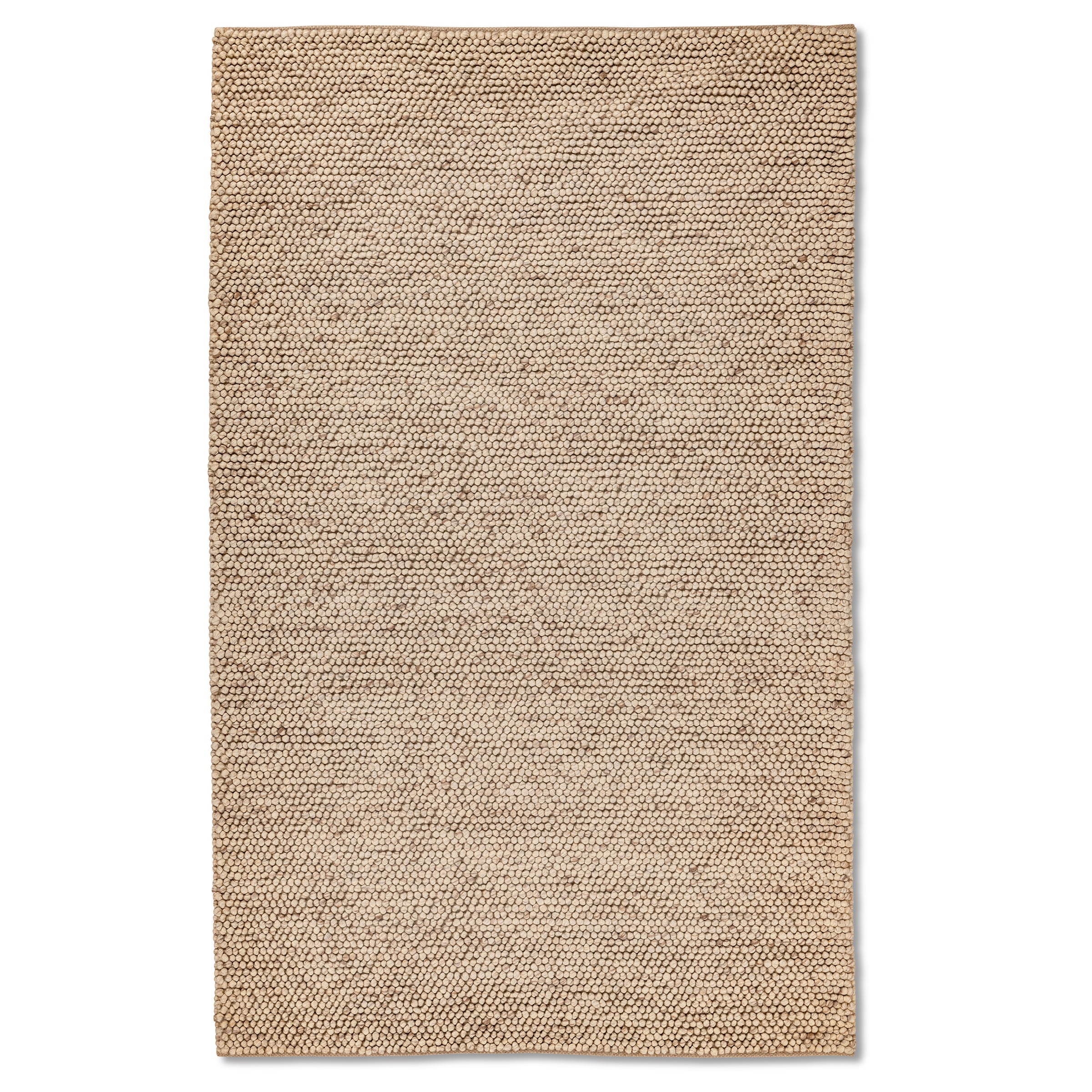 Full overhead view of the rectangular beige Felix handmade textured rug featuring a chunky, bobbled surface.