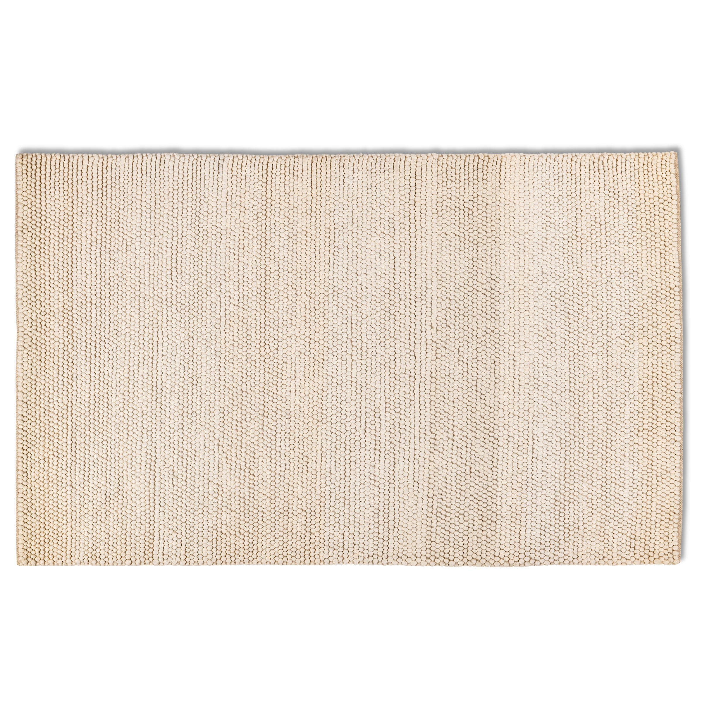 Full overhead view of the rectangular cream ivory Felix handmade textured rug featuring a chunky, bobbled surface.