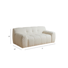 Beige sofa with dimensions labeled on a white background