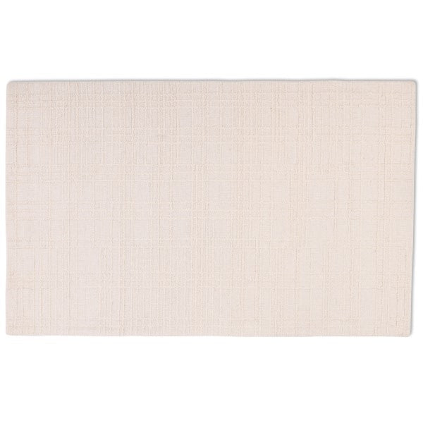 Full overhead view of the rectangular Hayes textured grid rug featuring a modern cream and ivory high-low geometric pattern.