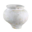 Keros Vase with organic handcrafted curves and rustic white ceramic texture on clean studio background