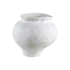 Keros Vase with round sculptural form and rustic white finish showcasing handcrafted ceramic texture