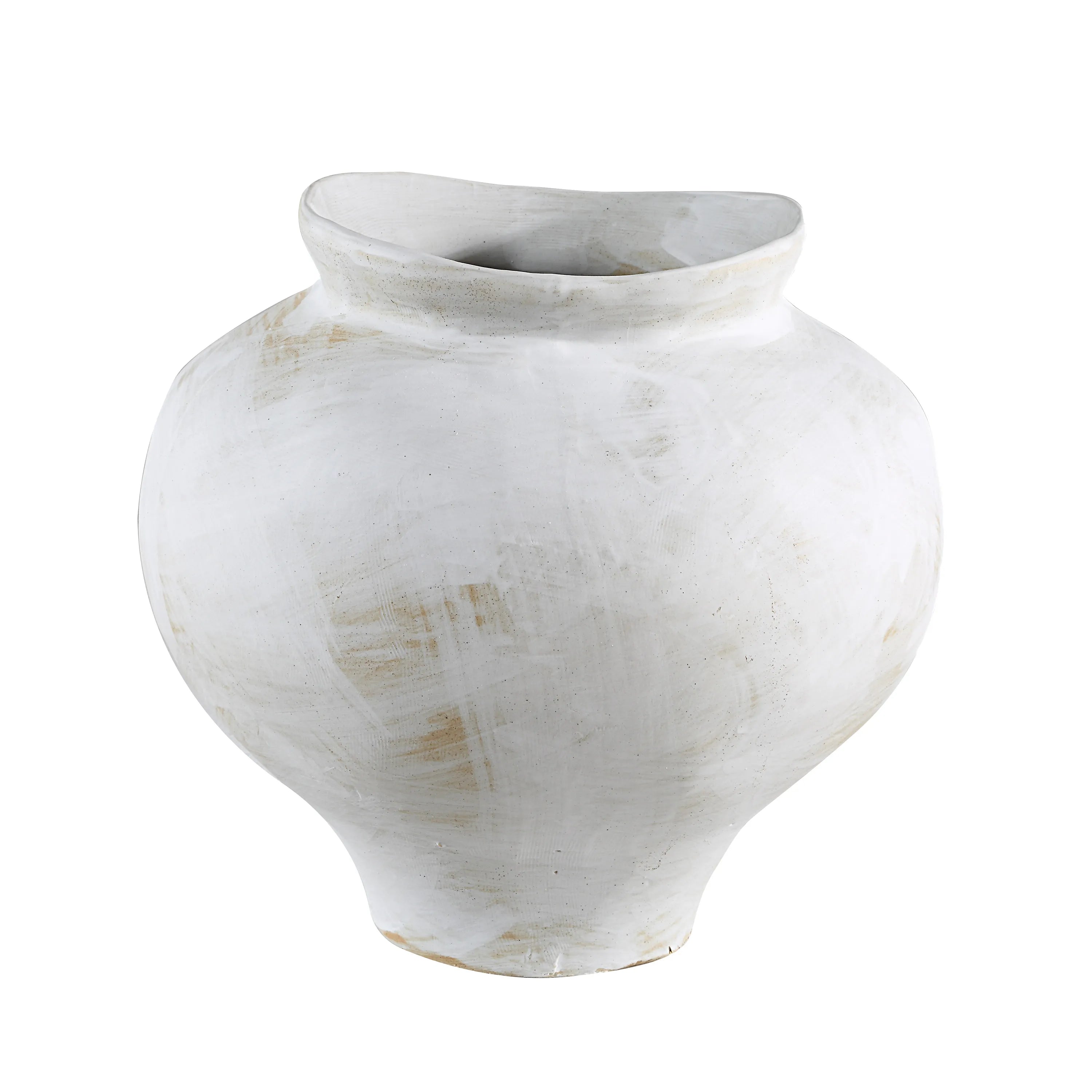 Keros Vase featuring organic round shape and rustic white ceramic finish with soft handcrafted texture