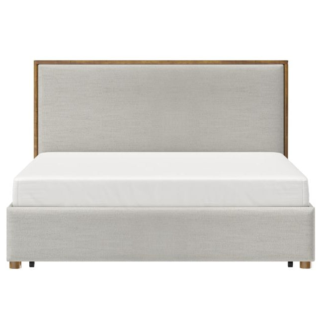Lena Storage Bed front view with upholstered headboard and clean white studio background