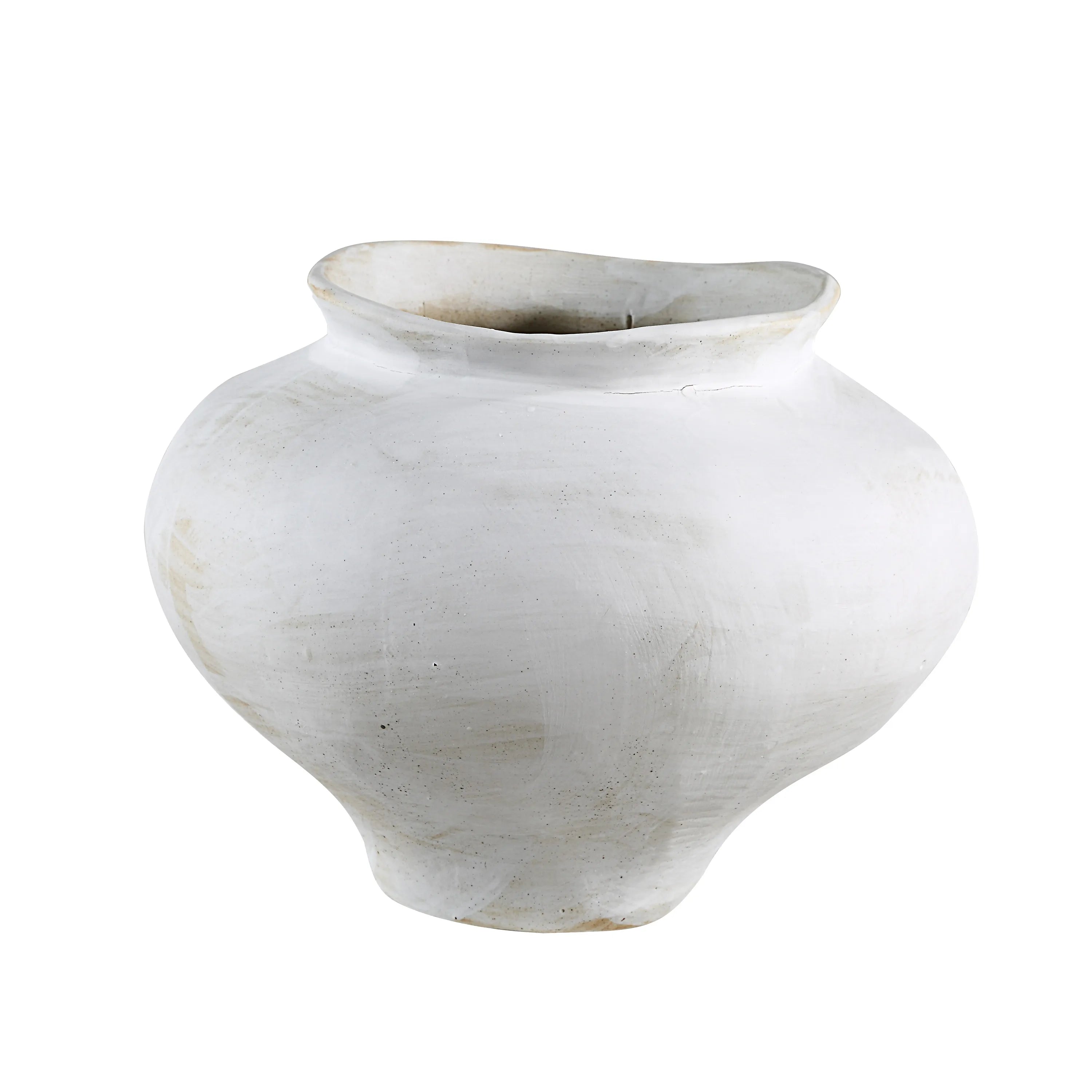 Leros Vase in white ceramic finish with organic curved shape and smooth handcrafted texture