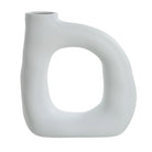 Lunara Vase in matte white finish featuring sculptural open-center design, front angle view