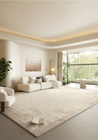 Luxe Earth Tone Rug styled in a bright neutral living room with a cream sofa and warm decor accents