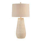 Mesa Glow Table Lamp with textured ceramic base and fabric drum shade in soft neutral tone