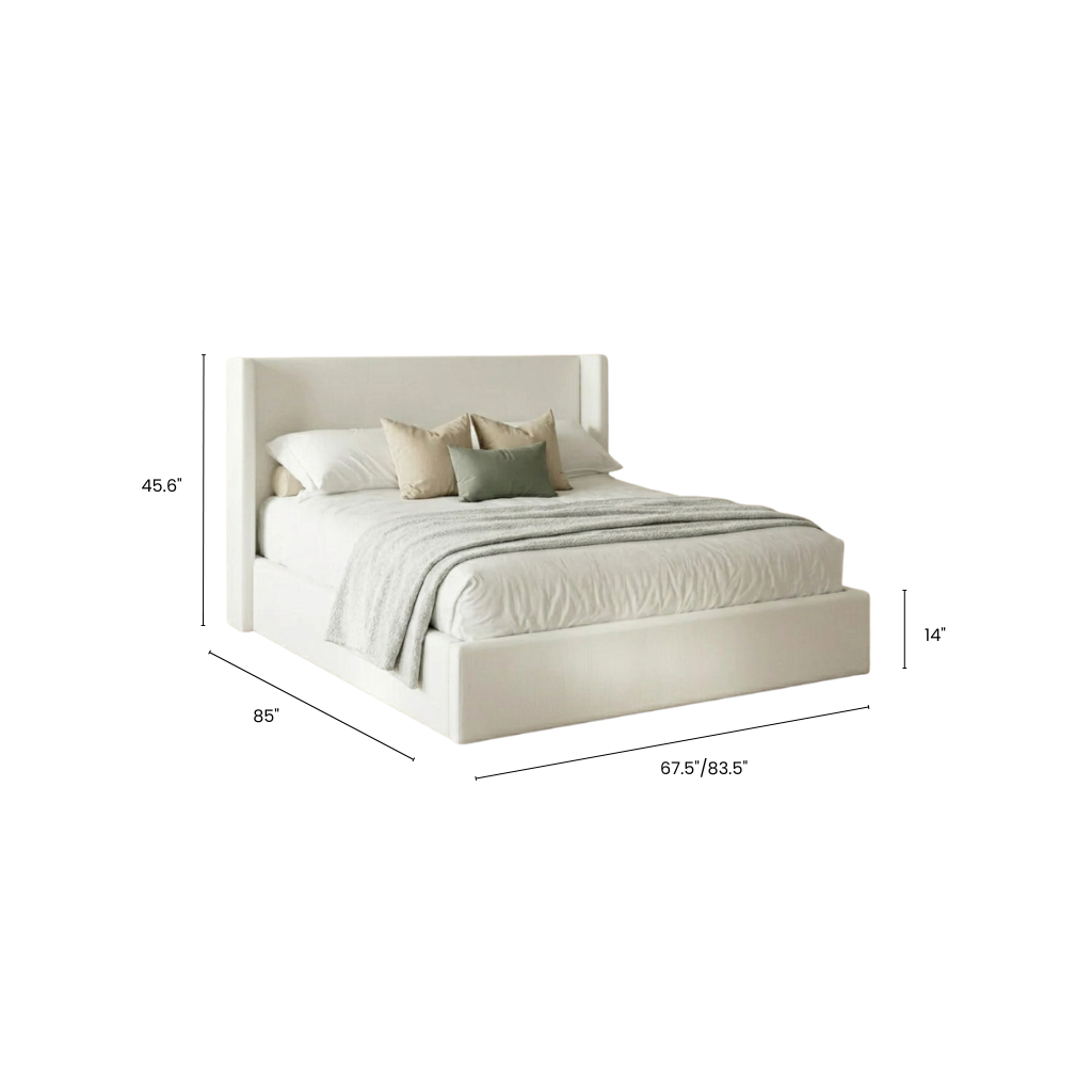 Bed with dimensions labeled on a white background