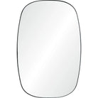 Orion wall mirror with softly curved edges and thin black frame on a white background