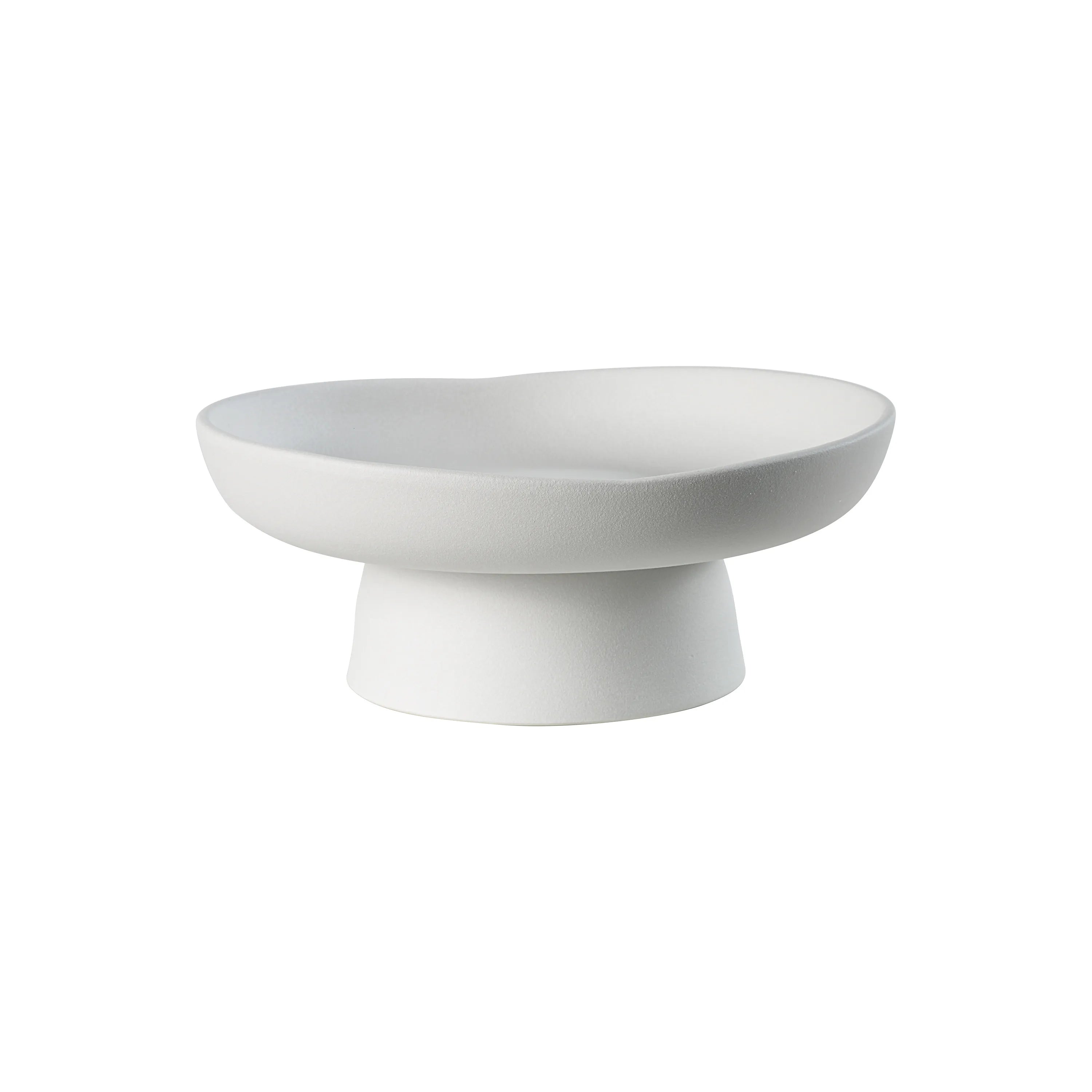 Orla Ceramic Bowl with soft matte white finish and sculptural pedestal base in studio lighting