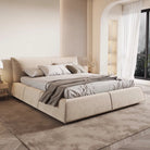 Paris Elegance Cream Platform Bed with soft upholstered frame and neutral bedding in bright modern bedroom