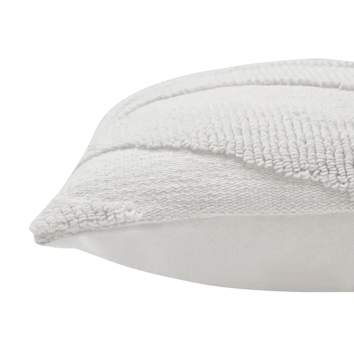 Close-up of the crisp corner seam and thick textured fabric on the white Seraphina knitted chevron throw pillow.