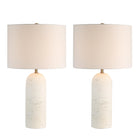 Pair of Sienna Sculpted Table Lamps with speckled ceramic bases and fabric shades on white background