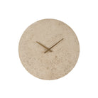Solea Travertine Wall Clock with natural beige stone face and minimalist brass hands
