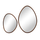 Set of two asymmetrical Solstice Wall Mirrors with warm wood frames in organic pebble shapes