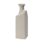 Angled view of Terra Ridge Ceramic Vase showing sculpted ridge design and matte beige finish