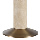 Close-up showing the natural porous texture of the Tivoli lamp's travertine stone column and its brushed brass base.