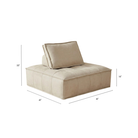 Beige armchair with dimensions labeled on a white background