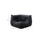 Black bean bag chair with dimensions on a white background
