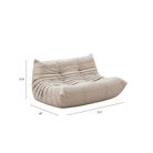 Beige lounge chair with dimensions on a white background