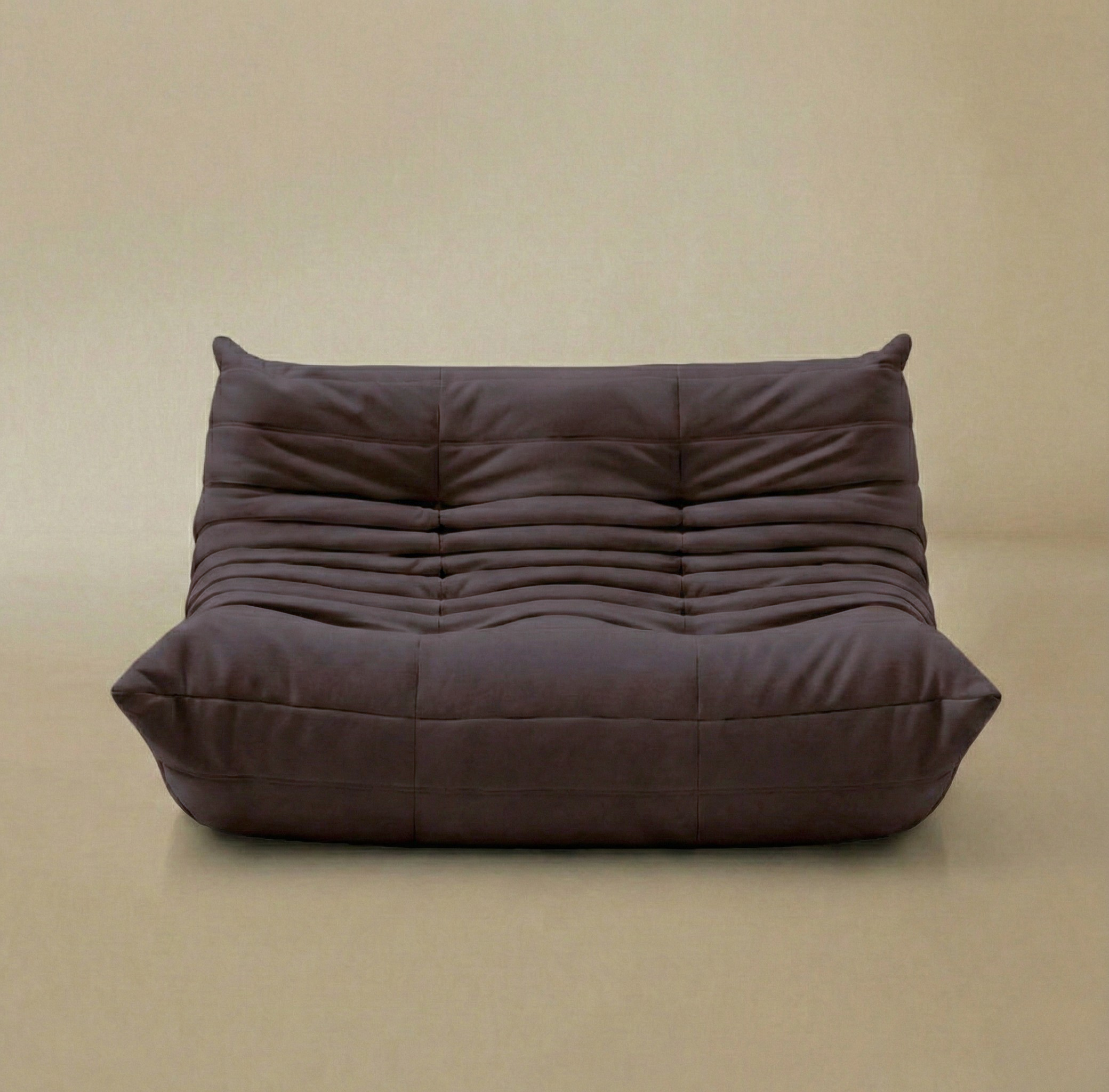 TOGO Lounger two-seater in dark matte gray with classic deep tufted channels.