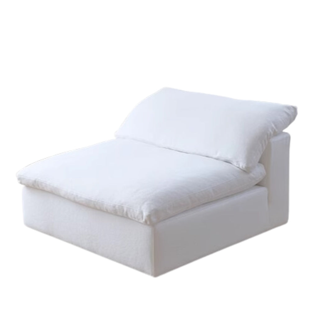 Ultra Softness Modular Cloud Sofa armless piece in natural linen with plush seat and back cushion on white background