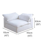 Ultra Softness Modular Cloud Sofa corner piece in natural linen with labeled dimensions width 115cm, depth 115cm, and height 63cm