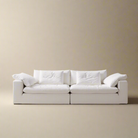 Ultra Softness Modular Cloud Sofa in natural linen with plush cushions and clean lines on a beige studio background