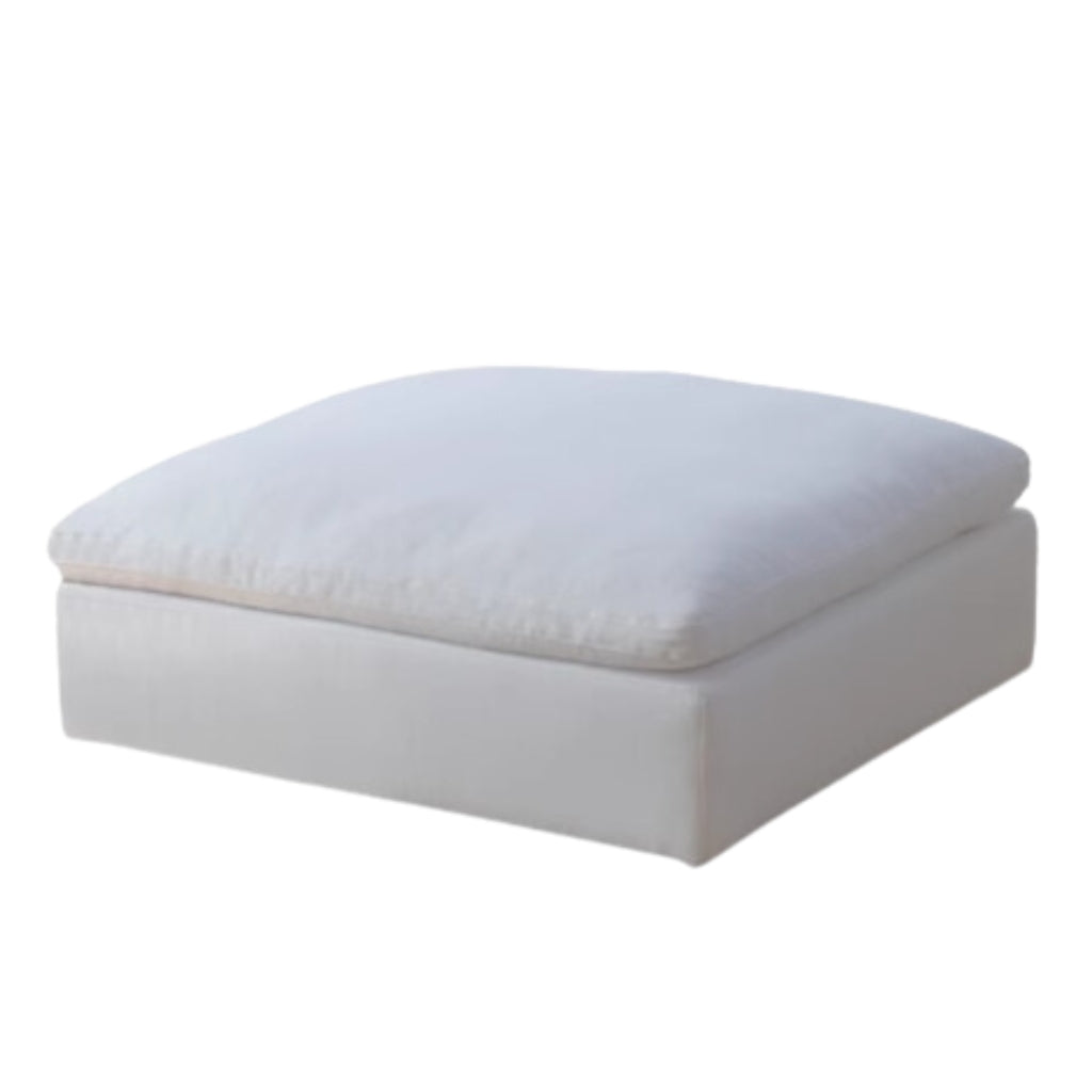 Ultra Softness Modular Cloud Sofa ottoman in natural linen with plush cushion on white background