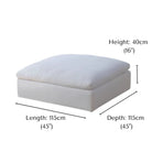 Ultra Softness Modular Cloud Sofa ottoman in natural linen with labeled dimensions length 115cm, depth 115cm, and height 40cm