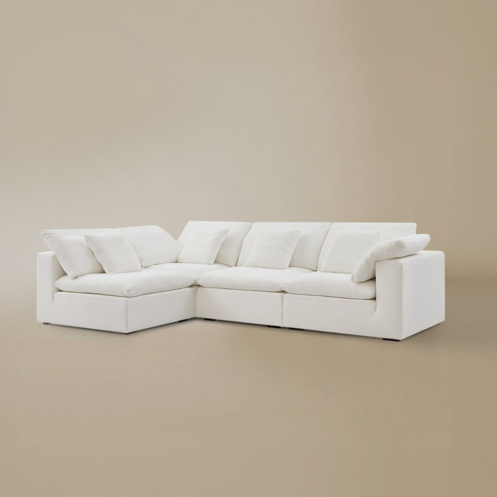 Angle view of the Ultra Softness Modular Cloud Sofa three seater with armless