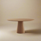 Willow Ridge round dining table made of solid wood with ash veneer on beige background